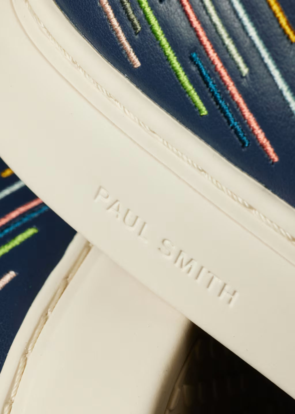 PAUL SMITH PS REX EMBROIDERED LEATHER TRAINERS NAVY BLUE UK 9 RRP £195 BNIB