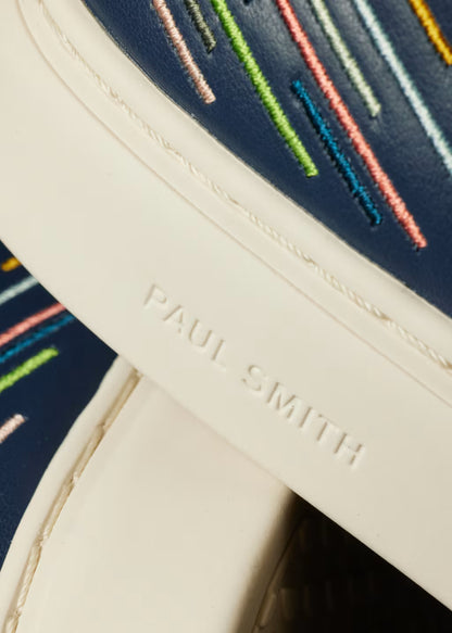 PAUL SMITH PS REX EMBROIDERED LEATHER TRAINERS NAVY BLUE UK 9 RRP £195 BNIB