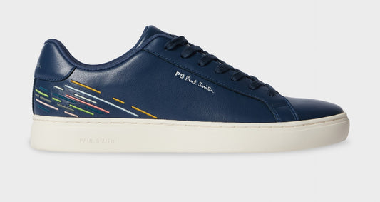 PAUL SMITH PS REX EMBROIDERED LEATHER TRAINERS NAVY BLUE UK 9 RRP £195 BNIB