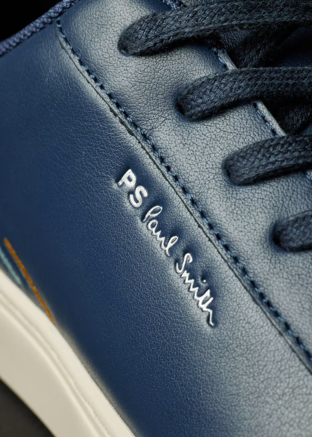 PAUL SMITH PS REX EMBROIDERED LEATHER TRAINERS NAVY BLUE UK 9 RRP £195 BNIB