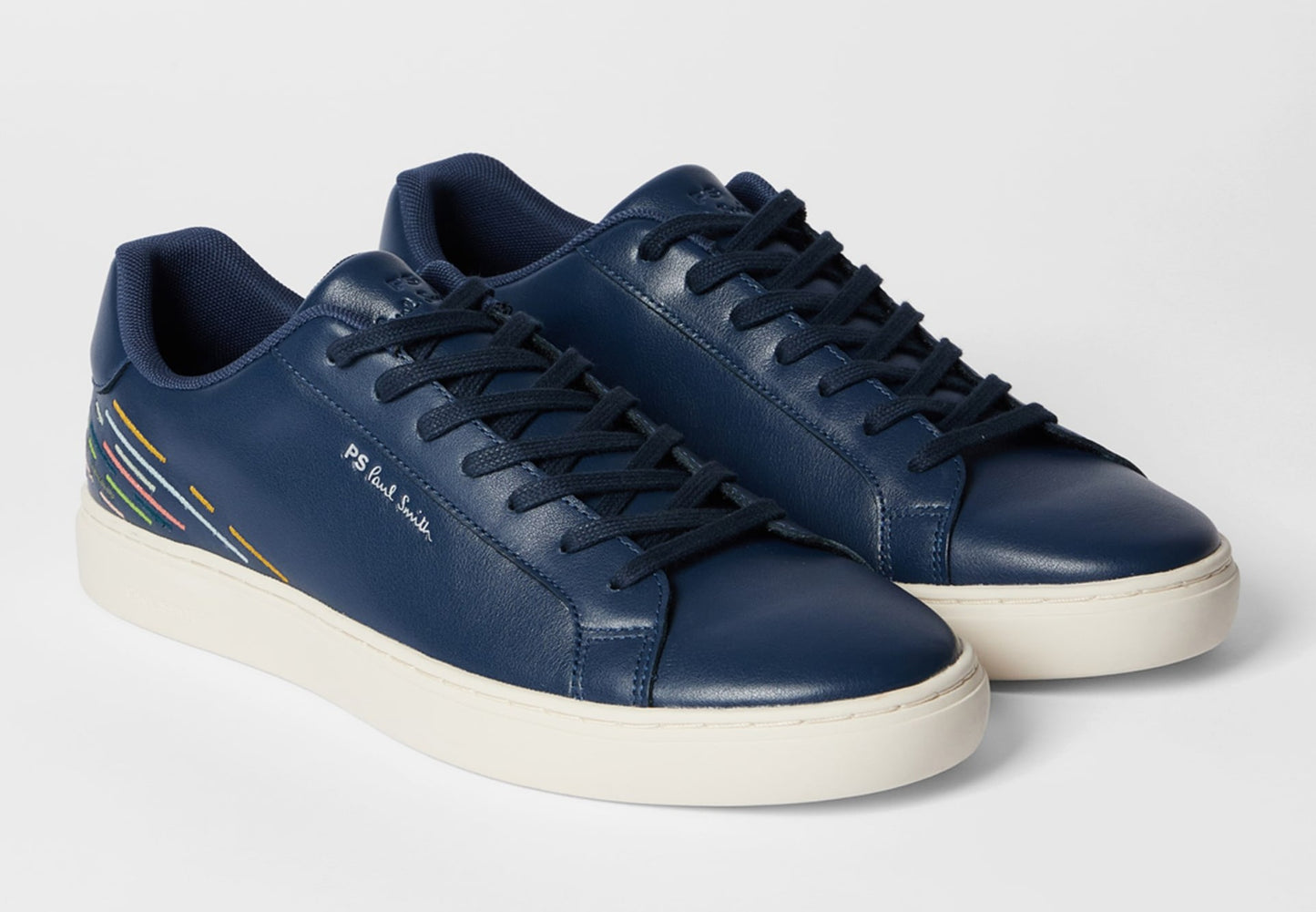 PAUL SMITH PS REX EMBROIDERED LEATHER TRAINERS NAVY BLUE UK 9 RRP £195 BNIB