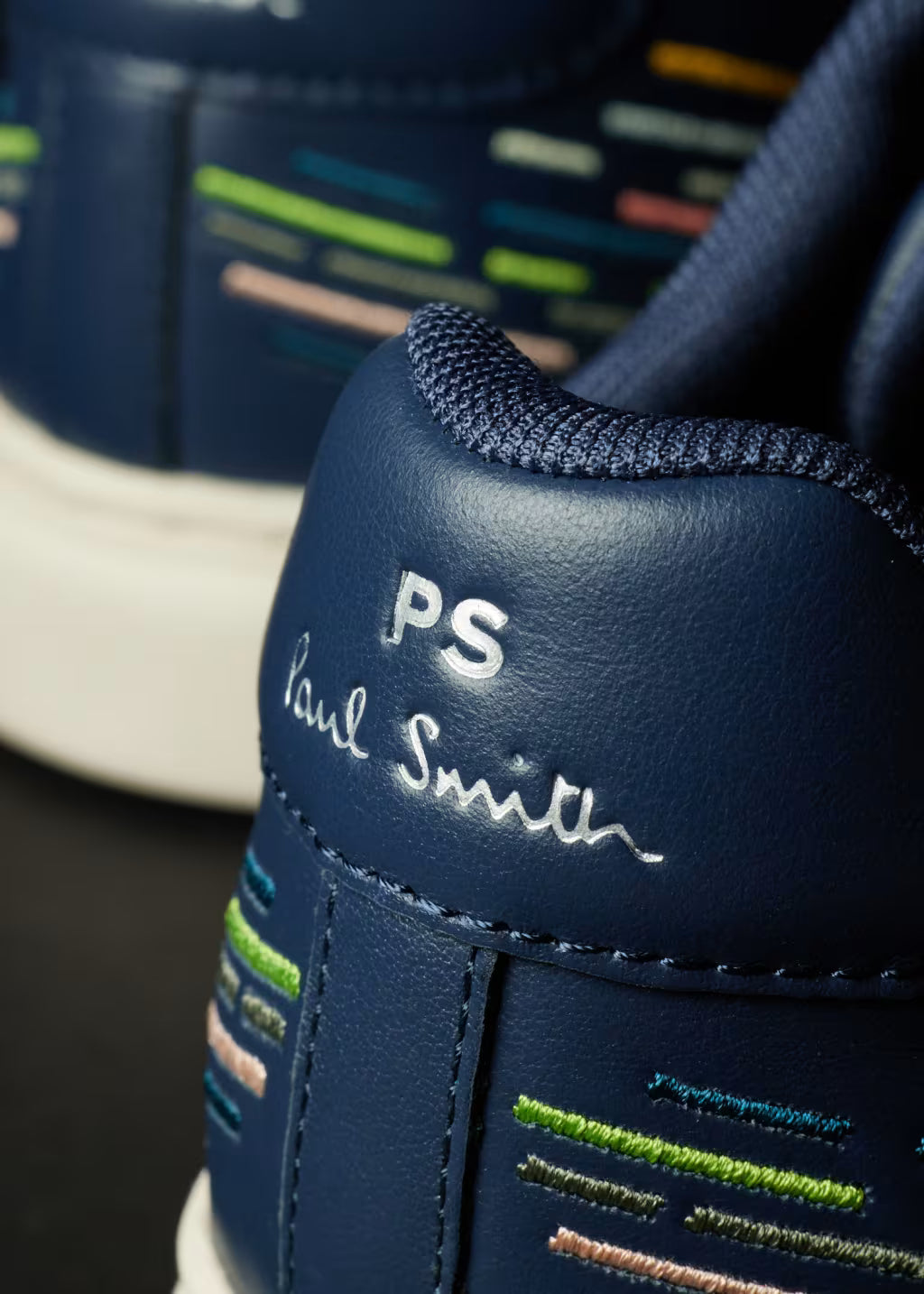 PAUL SMITH PS REX EMBROIDERED LEATHER TRAINERS NAVY BLUE UK 9 RRP £195 BNIB