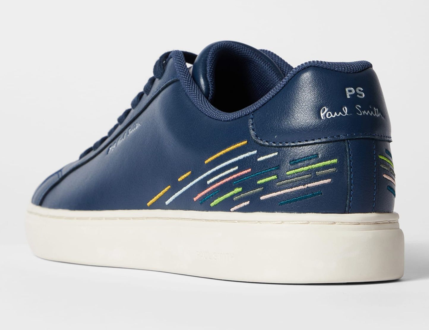 PAUL SMITH PS REX EMBROIDERED LEATHER TRAINERS NAVY BLUE UK 9 RRP £195 BNIB
