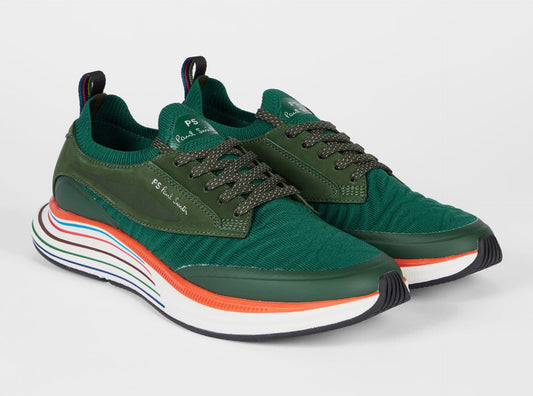 PAUL SMITH PS VOLT MIXED MEDIA TRAINERS KHAKI GREEN UK 8 RRP £195 BNIB
