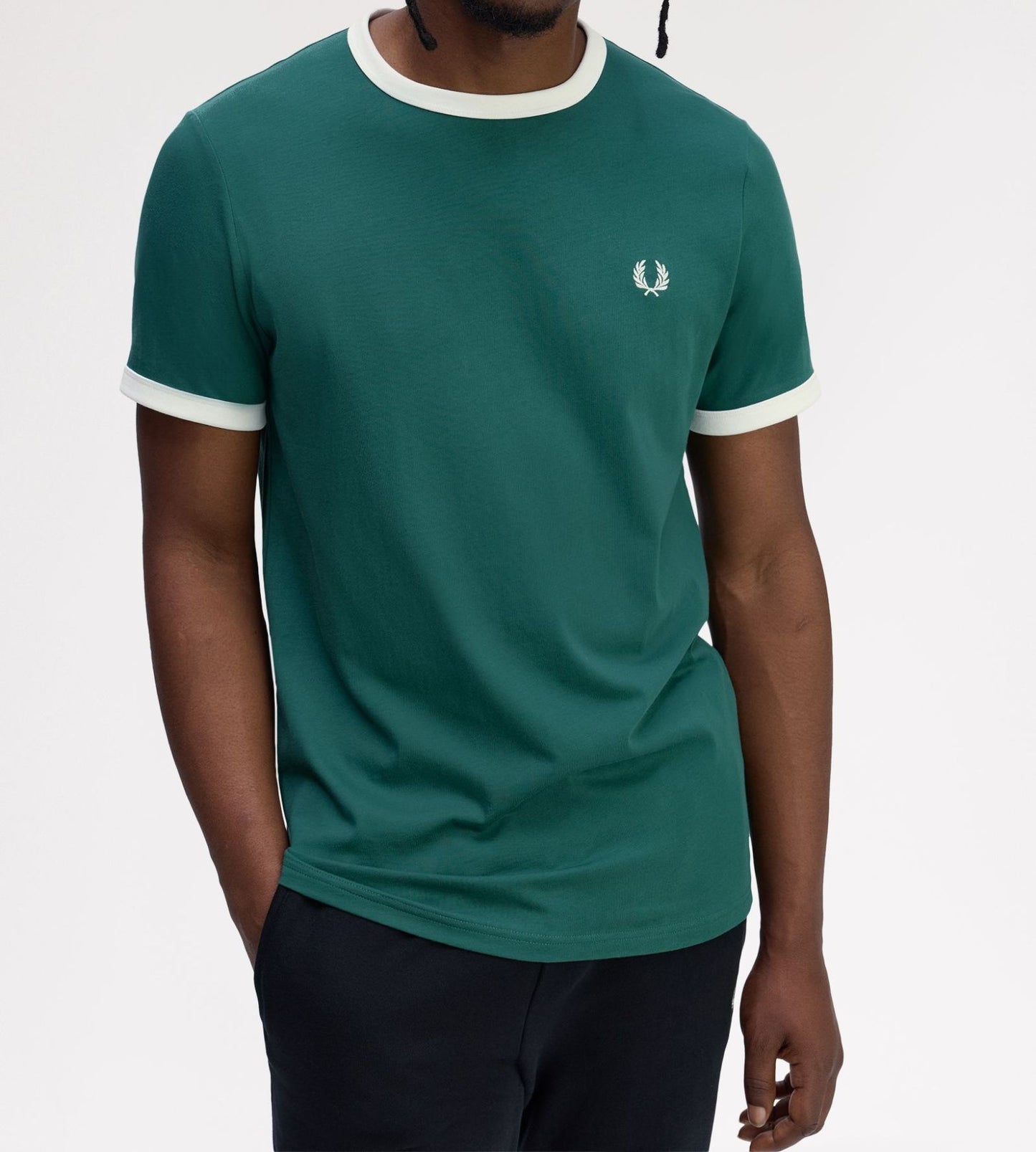 FRED PERRY RINGER COTTON T-SHIRT SPORT GREEN/SNOW WHITE XL RRP £50 BNWT