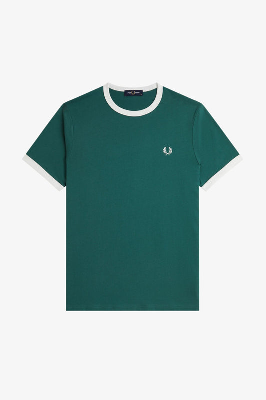 FRED PERRY RINGER COTTON T-SHIRT SPORT GREEN/SNOW WHITE XL RRP £50 BNWT