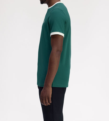 FRED PERRY RINGER COTTON T-SHIRT SPORT GREEN/SNOW WHITE XL RRP £50 BNWT
