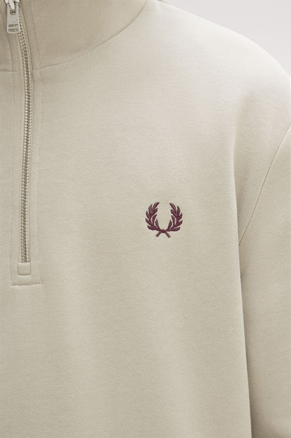 FRED PERRY QUARTER ZIP COTTON FLEECE SWEATSHIRT WARM OAT 3XL RRP £95 BNWT