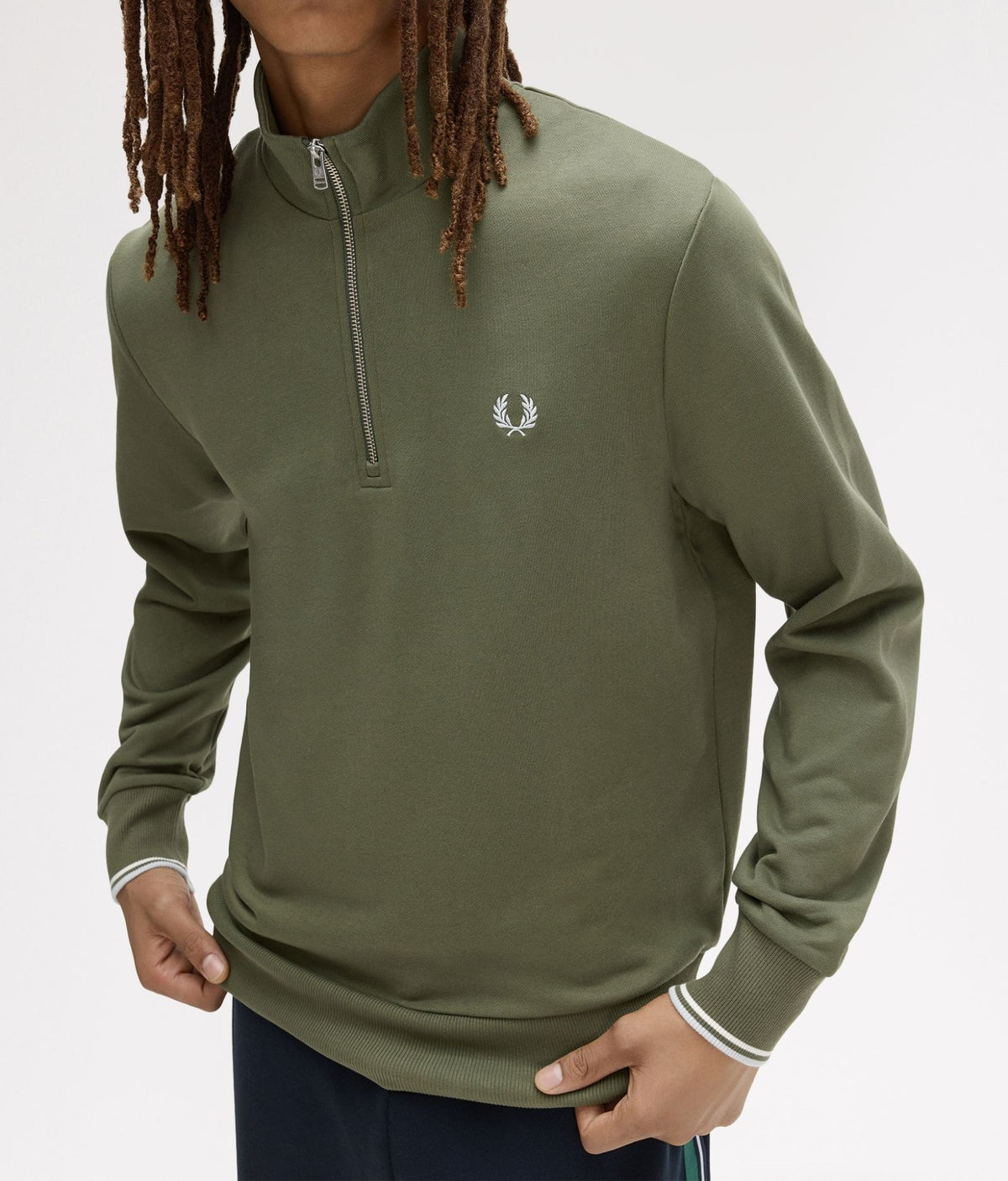 FRED PERRY QUARTER ZIP COTTON FLEECE SWEATSHIRT LAUREL WREATH GREEN RRP £95 BNWT