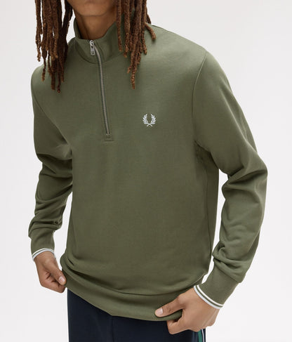FRED PERRY QUARTER ZIP COTTON FLEECE SWEATSHIRT LAUREL WREATH GREEN RRP £95 BNWT