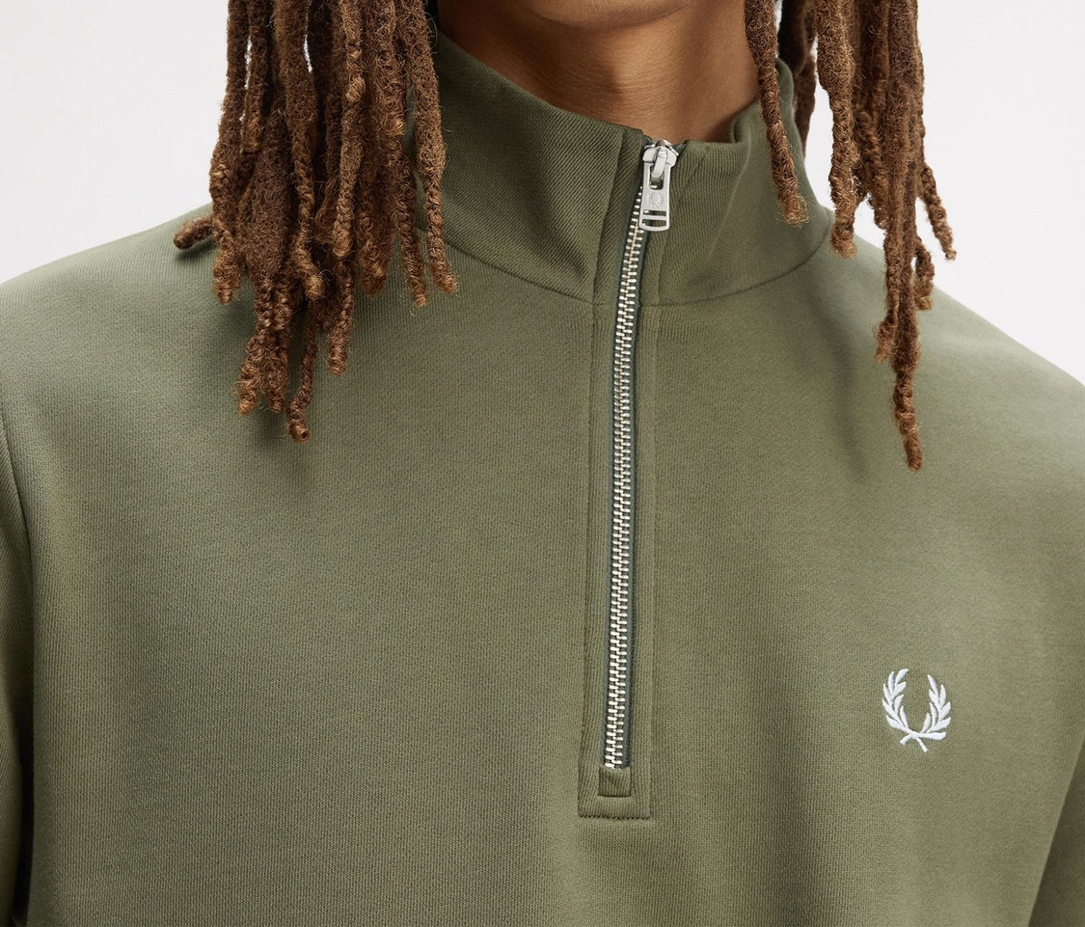 FRED PERRY QUARTER ZIP COTTON FLEECE SWEATSHIRT LAUREL WREATH GREEN RRP £95 BNWT