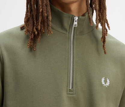 FRED PERRY QUARTER ZIP COTTON FLEECE SWEATSHIRT LAUREL WREATH GREEN RRP £95 BNWT
