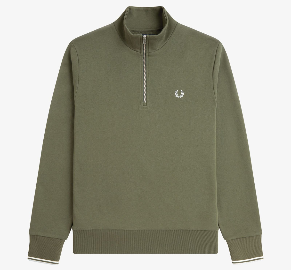 FRED PERRY QUARTER ZIP COTTON FLEECE SWEATSHIRT LAUREL WREATH GREEN RRP £95 BNWT