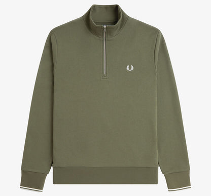 FRED PERRY QUARTER ZIP COTTON FLEECE SWEATSHIRT LAUREL WREATH GREEN RRP £95 BNWT