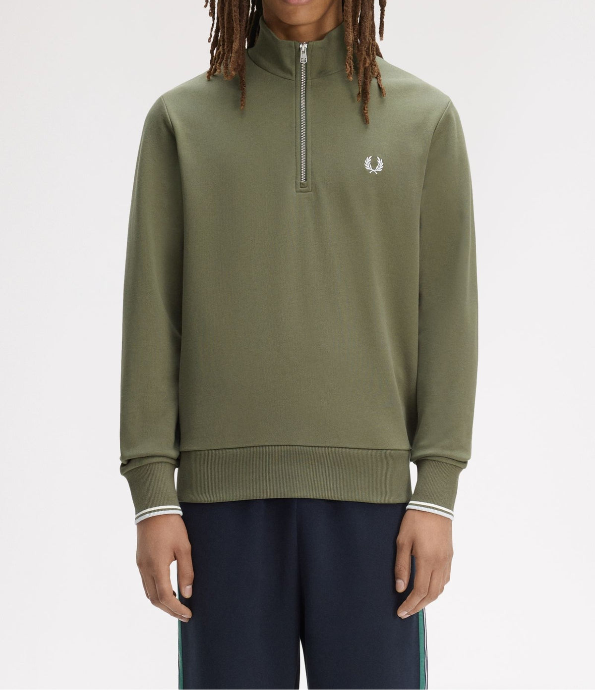 FRED PERRY QUARTER ZIP COTTON FLEECE SWEATSHIRT LAUREL WREATH GREEN RRP £95 BNWT