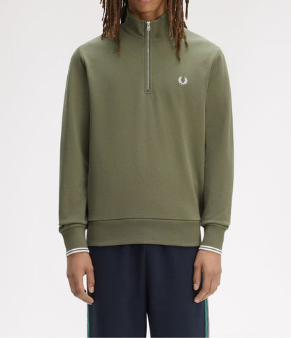 FRED PERRY QUARTER ZIP COTTON FLEECE SWEATSHIRT LAUREL WREATH GREEN RRP £95 BNWT