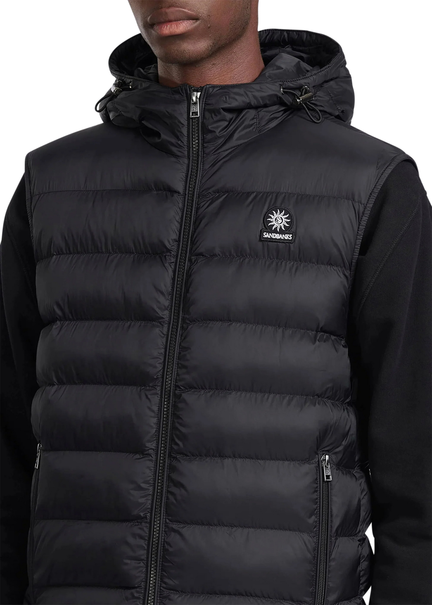 SANDBANKS FRONTIER HOODED PUFFA GILET BLACK 2XL RRP £295 BNWT