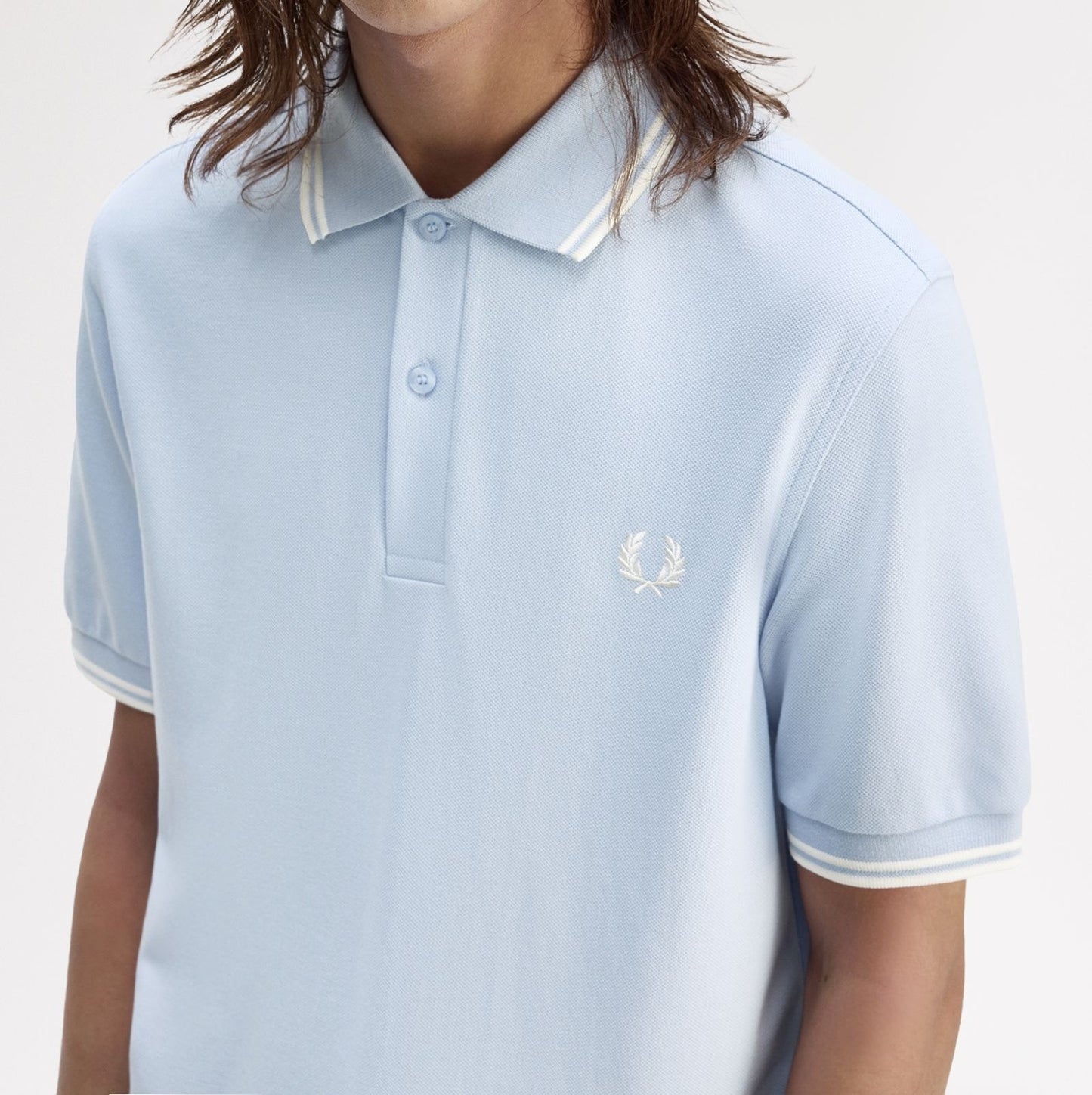 FRED PERRY TWIN TIPPED PIQUE COTTON POLO SHIRT LIGHT SMOKE BLUE RRP £80 BNWT