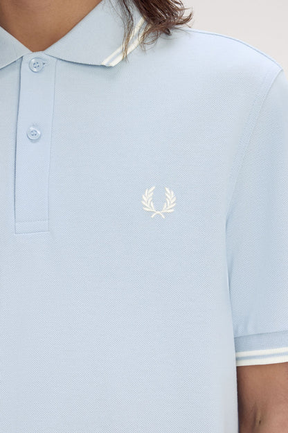 FRED PERRY TWIN TIPPED PIQUE COTTON POLO SHIRT LIGHT SMOKE BLUE RRP £80 BNWT