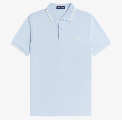 FRED PERRY TWIN TIPPED PIQUE COTTON POLO SHIRT LIGHT SMOKE BLUE RRP £80 BNWT
