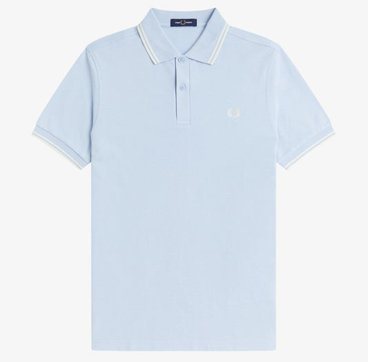 FRED PERRY TWIN TIPPED PIQUE COTTON POLO SHIRT LIGHT SMOKE BLUE 2XL RRP £80 BNWT