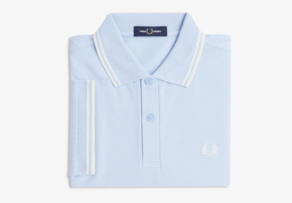 FRED PERRY TWIN TIPPED PIQUE COTTON POLO SHIRT LIGHT SMOKE BLUE RRP £80 BNWT