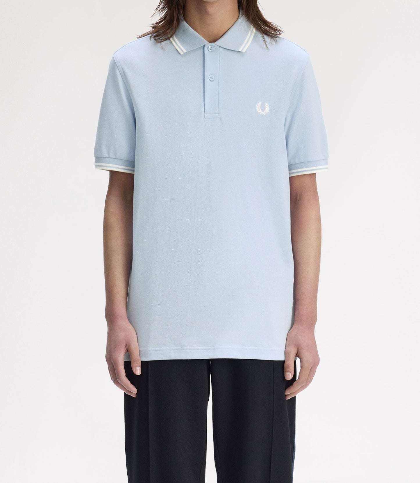 FRED PERRY TWIN TIPPED PIQUE COTTON POLO SHIRT LIGHT SMOKE BLUE RRP £80 BNWT