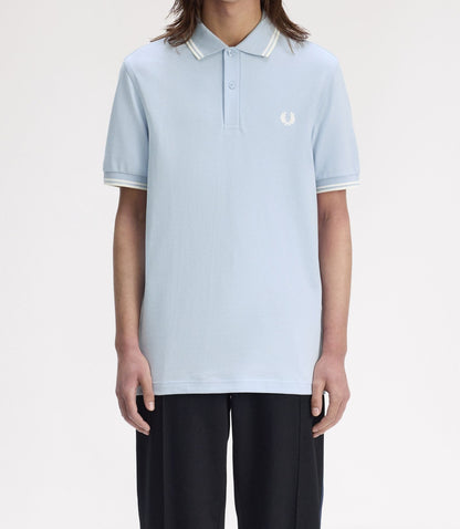 FRED PERRY TWIN TIPPED PIQUE COTTON POLO SHIRT LIGHT SMOKE BLUE RRP £80 BNWT