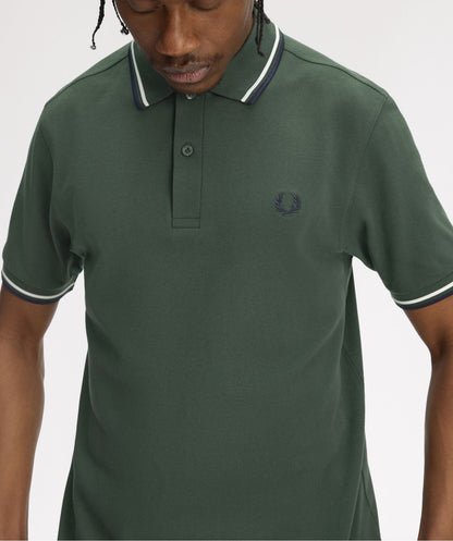 FRED PERRY TWIN TIPPED POLO SHIRT COURT GREEN/SNOW WHITE/NAVY 3XL RRP £80 NEW