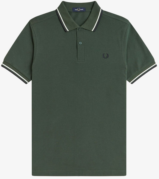 FRED PERRY TWIN TIPPED POLO SHIRT COURT GREEN/SNOW WHITE/NAVY 3XL RRP £80 NEW