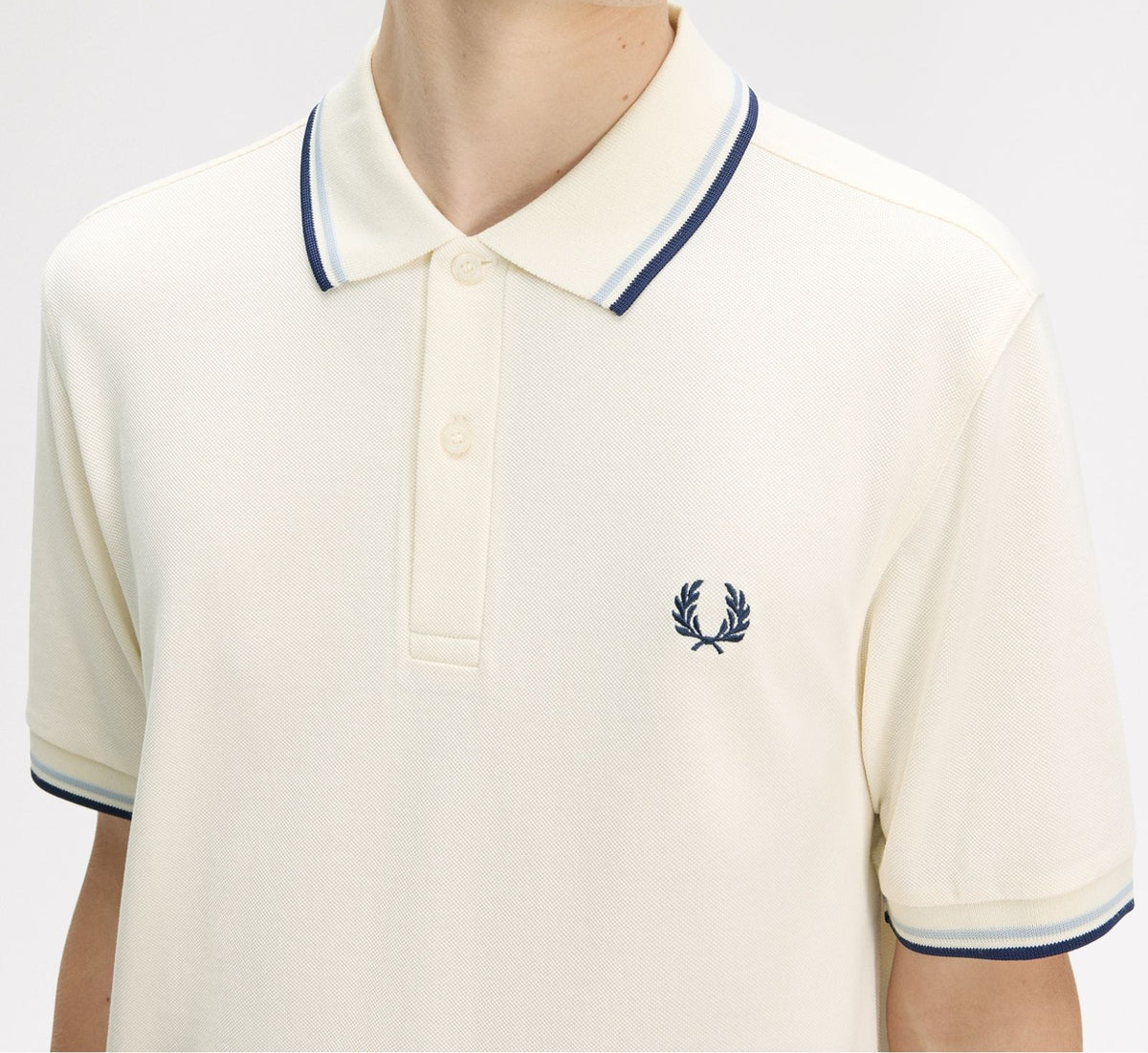 FRED PERRY TWIN TIPPED PIQUE POLO SHIRT ECRU/DUSKY BLUE/NAVY 3XL RRP £80 BNWT