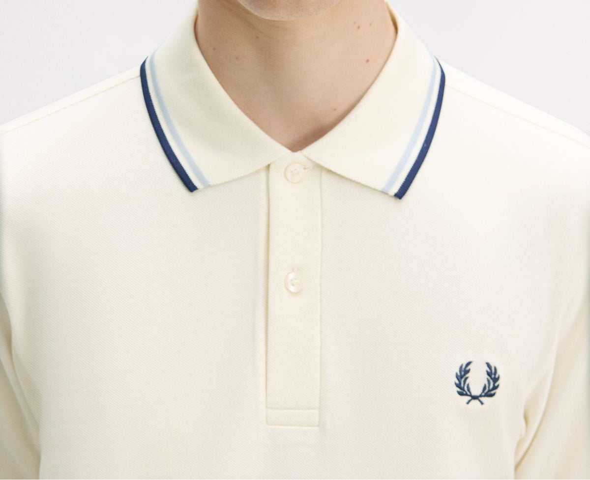 FRED PERRY TWIN TIPPED PIQUE POLO SHIRT ECRU/DUSKY BLUE/NAVY 3XL RRP £80 BNWT
