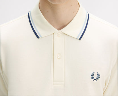 FRED PERRY TWIN TIPPED PIQUE POLO SHIRT ECRU/DUSKY BLUE/NAVY 3XL RRP £80 BNWT