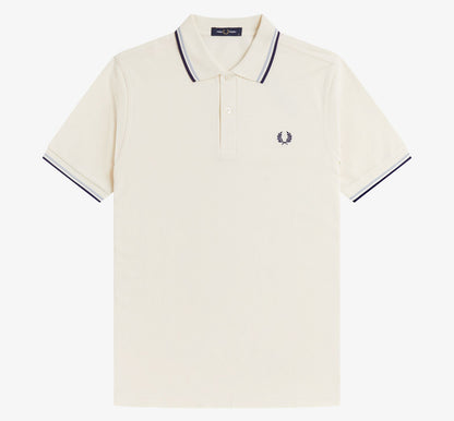 FRED PERRY TWIN TIPPED PIQUE POLO SHIRT ECRU/DUSKY BLUE/NAVY 3XL RRP £80 BNWT