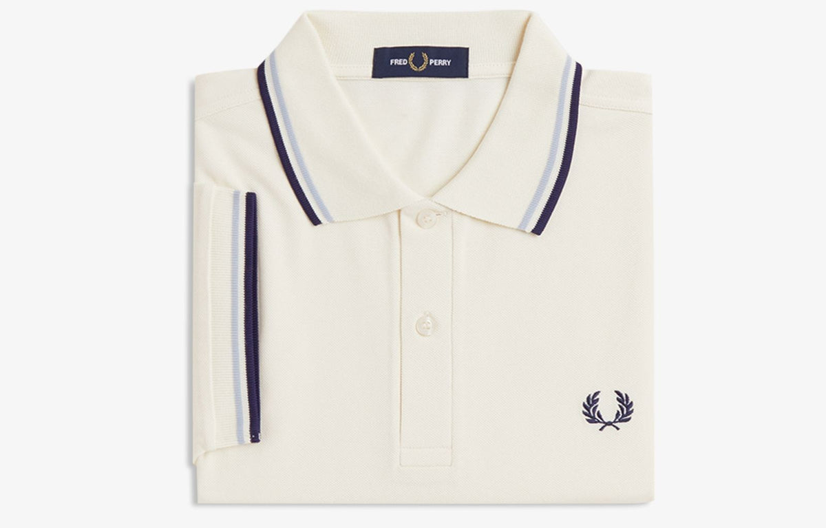 FRED PERRY TWIN TIPPED PIQUE POLO SHIRT ECRU/DUSKY BLUE/NAVY 3XL RRP £80 BNWT