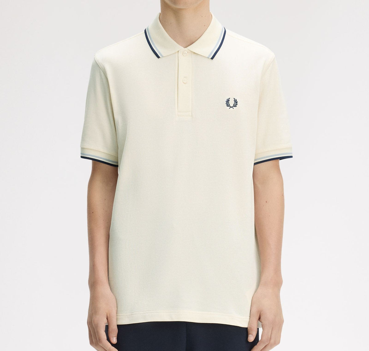 FRED PERRY TWIN TIPPED PIQUE POLO SHIRT ECRU/DUSKY BLUE/NAVY 3XL RRP £80 BNWT