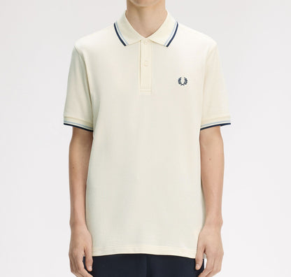 FRED PERRY TWIN TIPPED PIQUE POLO SHIRT ECRU/DUSKY BLUE/NAVY 3XL RRP £80 BNWT