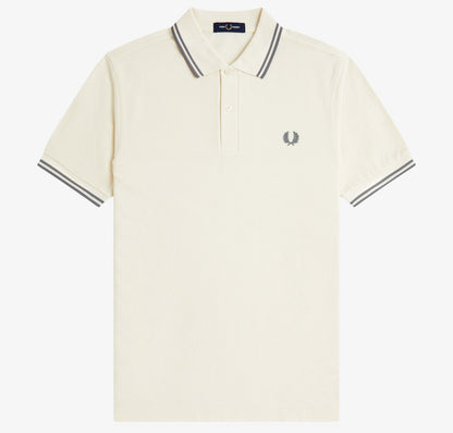 FRED PERRY TWIN TIPPED PIQUE POLO SHIRT ECRU/STOCKPORT BLUE RRP £80 BNWT