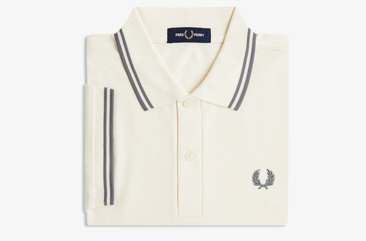 FRED PERRY TWIN TIPPED PIQUE POLO SHIRT ECRU/STOCKPORT BLUE RRP £80 BNWT