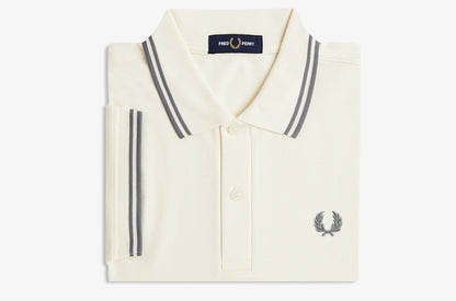 FRED PERRY TWIN TIPPED PIQUE POLO SHIRT ECRU/STOCKPORT BLUE RRP £80 BNWT