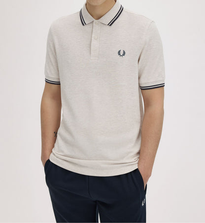 FRED PERRY TWIN TIPPED COTTON POLO SHIRT PORRIDGE MARL/ANCHOR GREY 2XL RRP £80 BNWT
