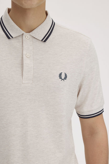 FRED PERRY TWIN TIPPED COTTON POLO SHIRT PORRIDGE MARL/ANCHOR GREY 2XL RRP £80 BNWT