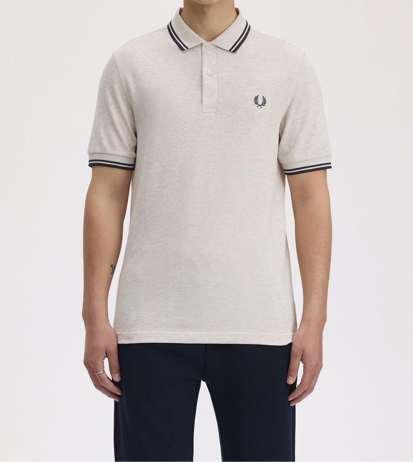 FRED PERRY TWIN TIPPED COTTON POLO SHIRT PORRIDGE MARL/ANCHOR GREY 2XL RRP £80 BNWT