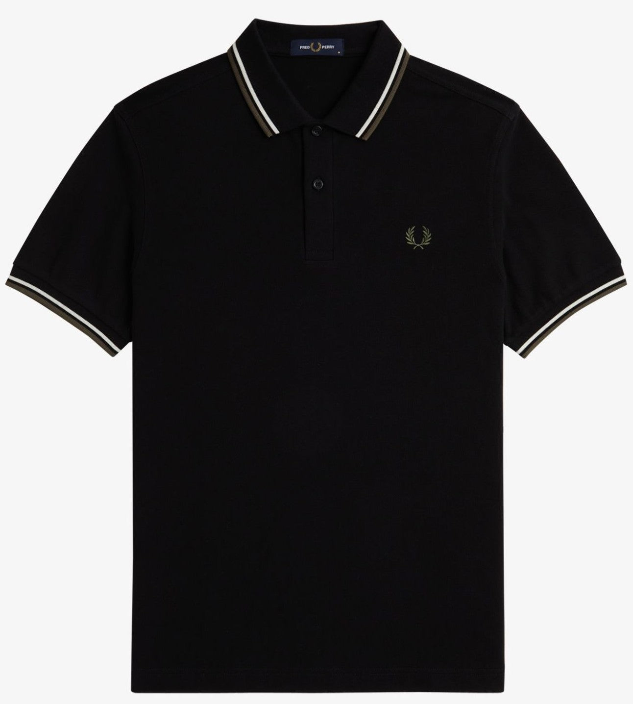FRED PERRY TWIN TIPPED PIQUE COTTON POLO SHIRT BLACK/ECRU/GREEN M RRP £80 BNWT