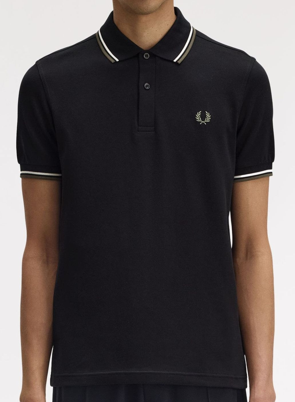 FRED PERRY TWIN TIPPED PIQUE COTTON POLO SHIRT BLACK/ECRU/GREEN M RRP £80 BNWT