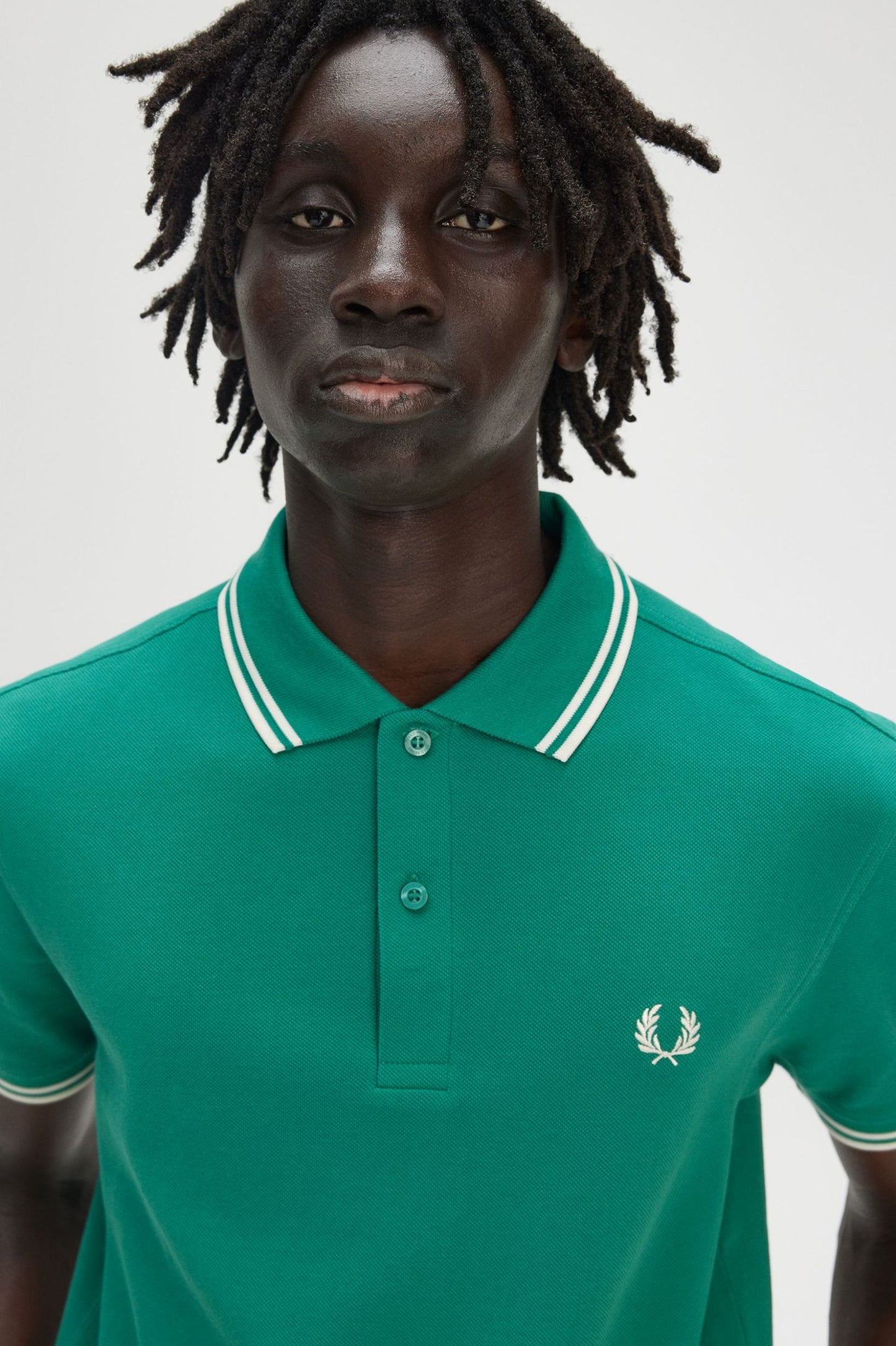 FRED PERRY TWIN TIPPED PIQUE COTTON POLO SHIRT GREEN ECRU LARGE RRP £80 BNWT