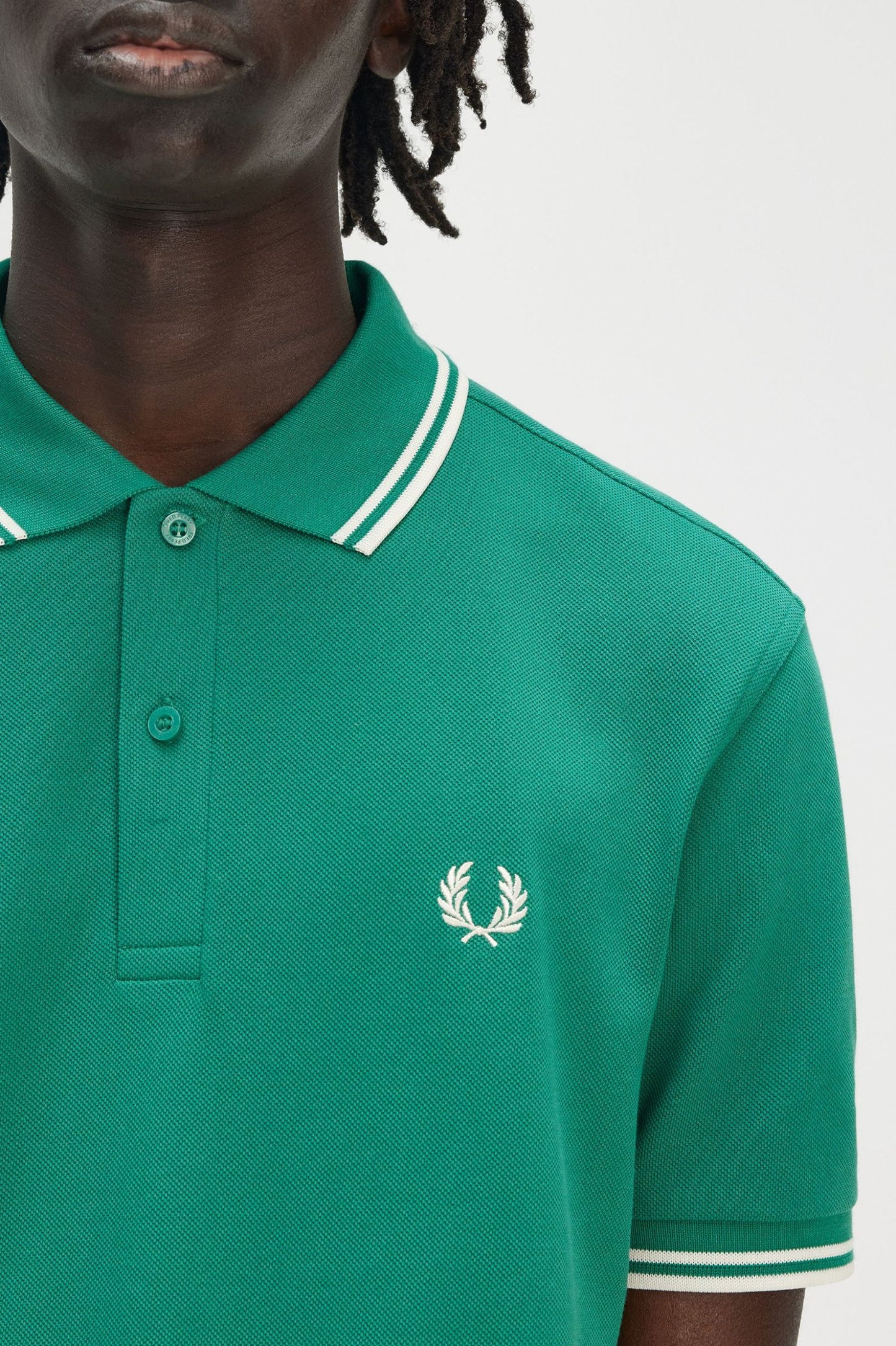 FRED PERRY TWIN TIPPED PIQUE COTTON POLO SHIRT GREEN ECRU LARGE RRP £80 BNWT