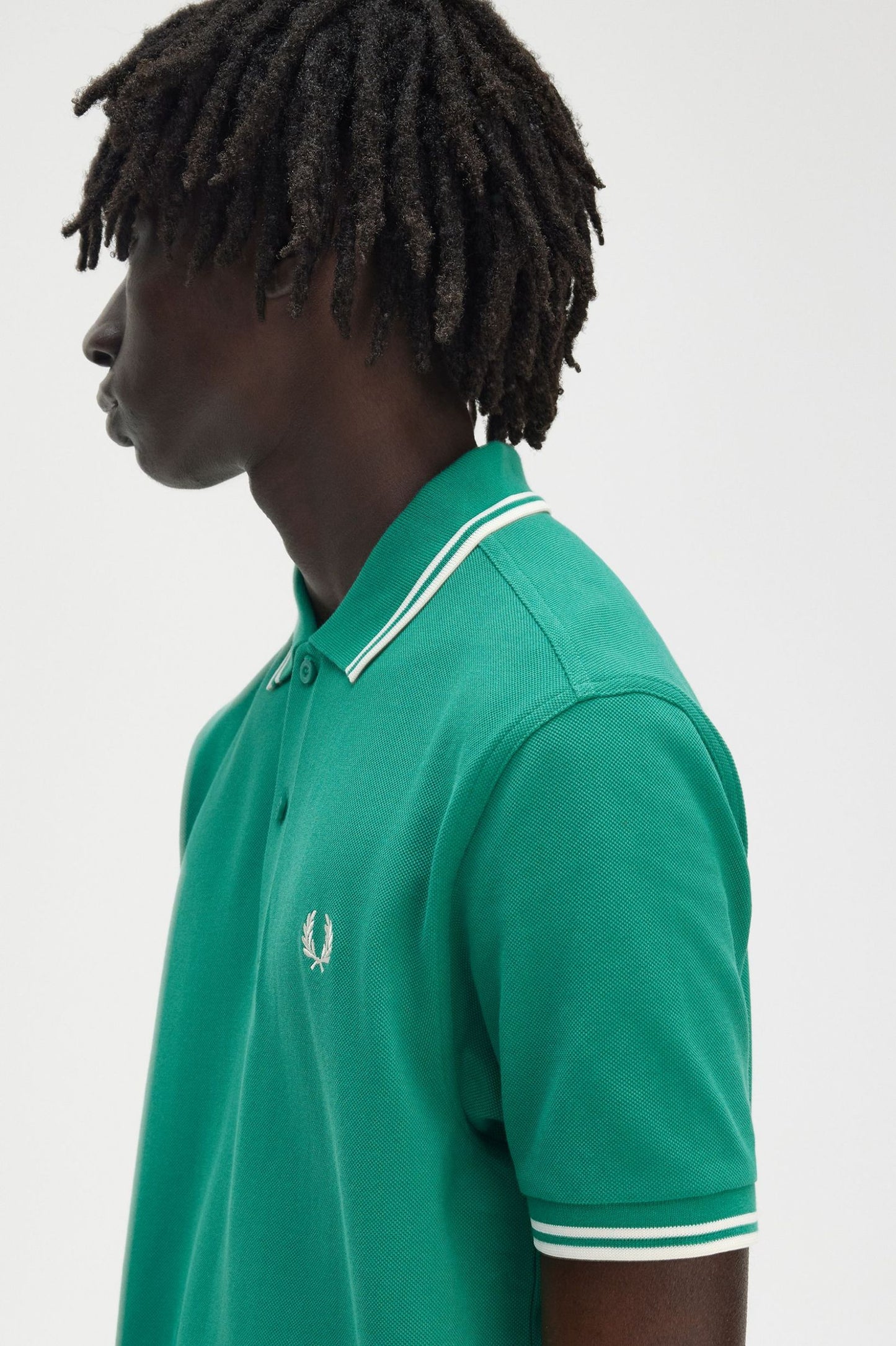 FRED PERRY TWIN TIPPED PIQUE COTTON POLO SHIRT GREEN ECRU LARGE RRP £80 BNWT