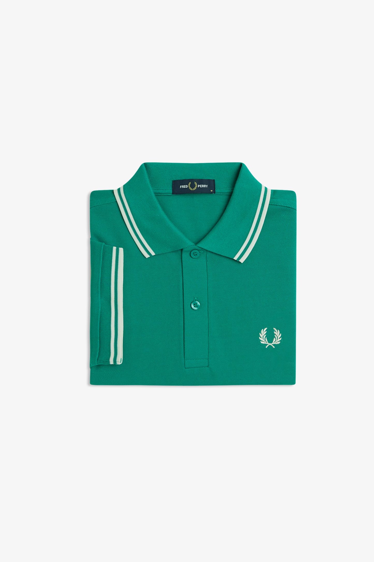 FRED PERRY TWIN TIPPED PIQUE COTTON POLO SHIRT GREEN ECRU LARGE RRP £80 BNWT