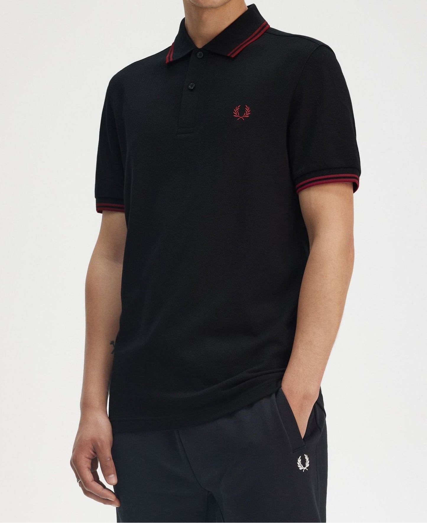 FRED PERRY TWIN TIPPED PIQUE COTTON POLO SHIRT BLACK/BURNT RED 2XL RRP £80 BNWT